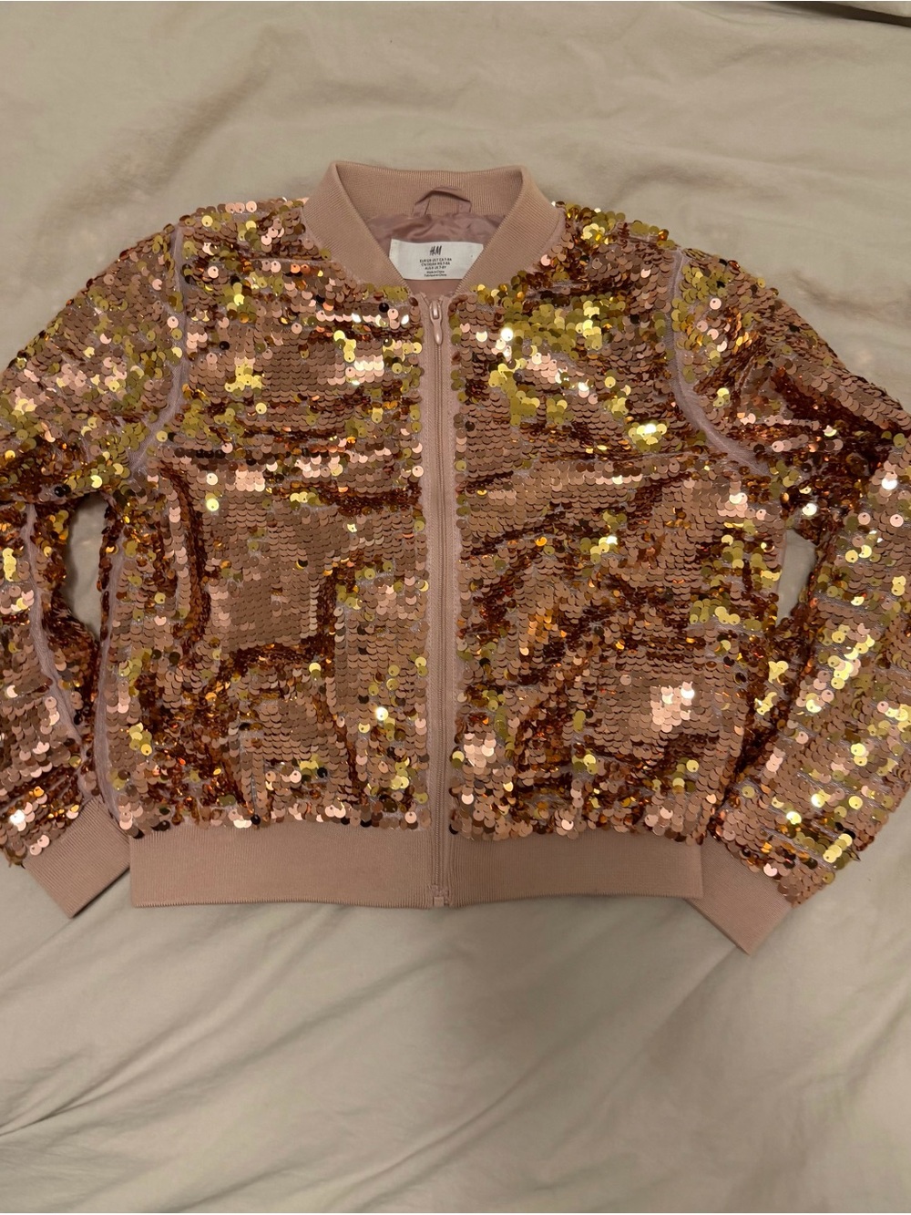 H&M Rose Pink Sequin Bomber Jacket